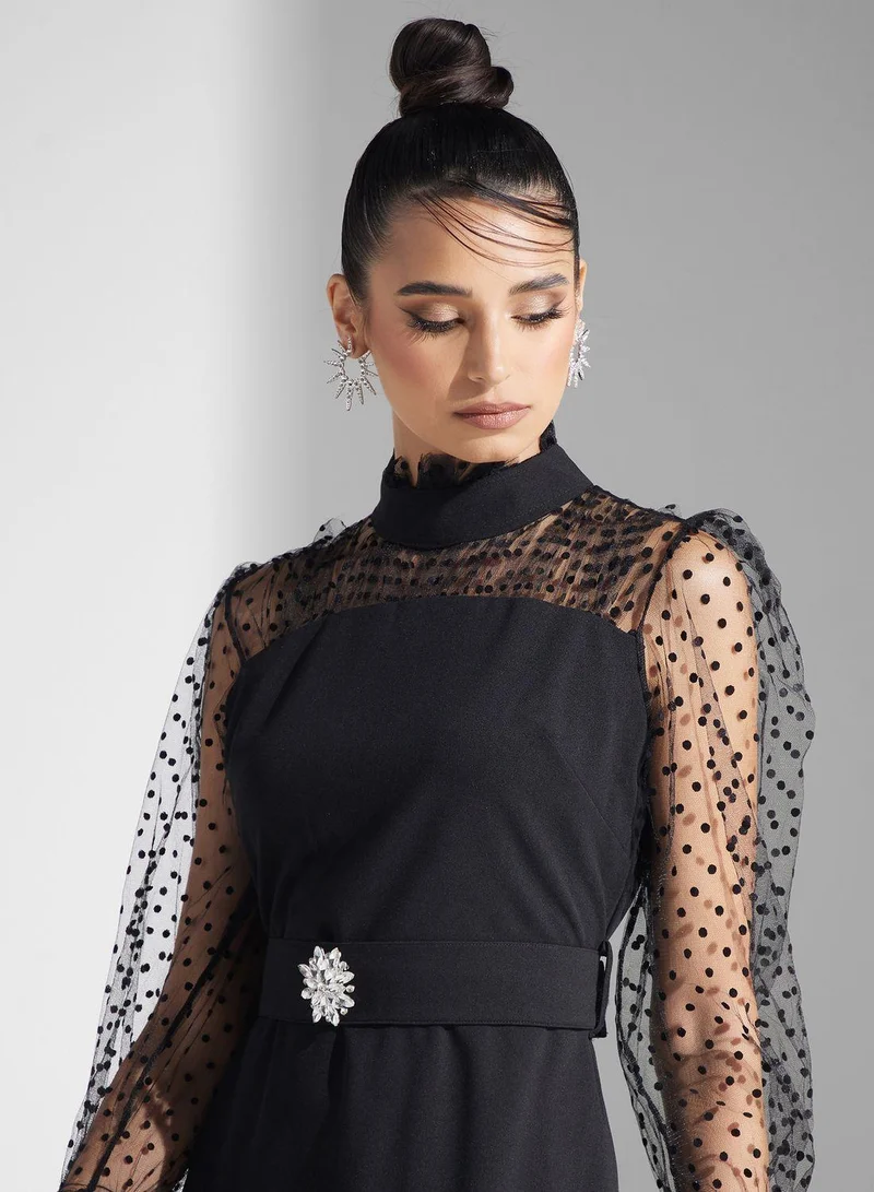 Golden Apple Buckle Belted Dress