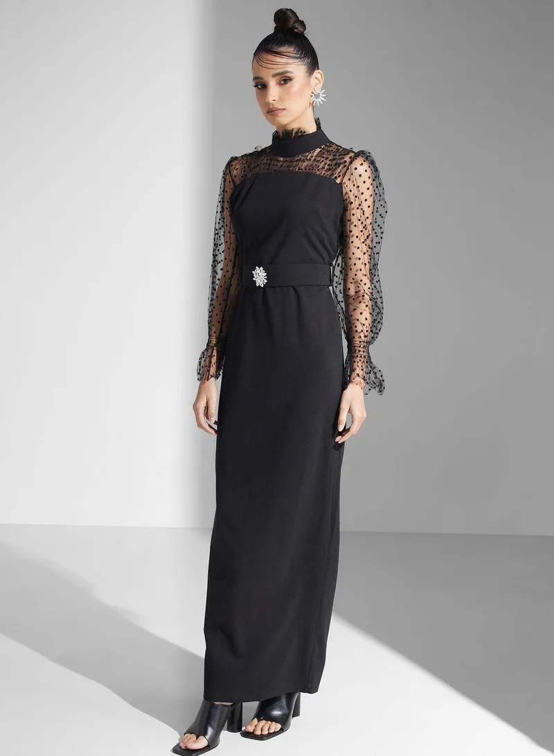 Golden Apple Buckle Belted Dress