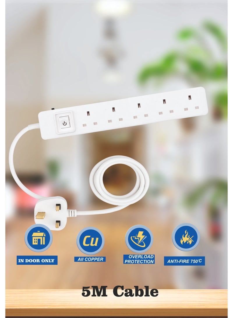MOVAL Power Extension Cord 5m | 5 Socket Power Strip | Heavy Duty Extension Lead | Multi Plug Extension Cable for Home & Office - Image 5