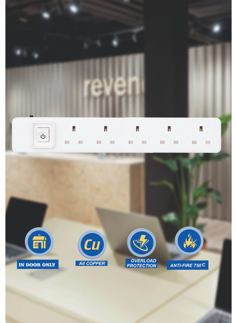 MOVAL Power Extension Cord 5m | 5 Socket Power Strip | Heavy Duty Extension Lead | Multi Plug Extension Cable for Home & Office - Image 2