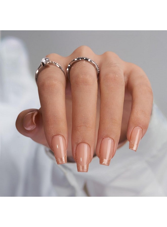 بي تي آرت بوكس أظافر صناعية من BTArtbox Coffin - أظافر صناعية قصيرة باللون الوردي الذهبي للنساء، أطراف أظافر على شكل عين القطة، أظافر صناعية لامعة مع غراء، أظافر لاصقة في 16 مقاسًا - مجموعة أظافر مكونة من 30 قطعة، غبار ذهبي - Image 1