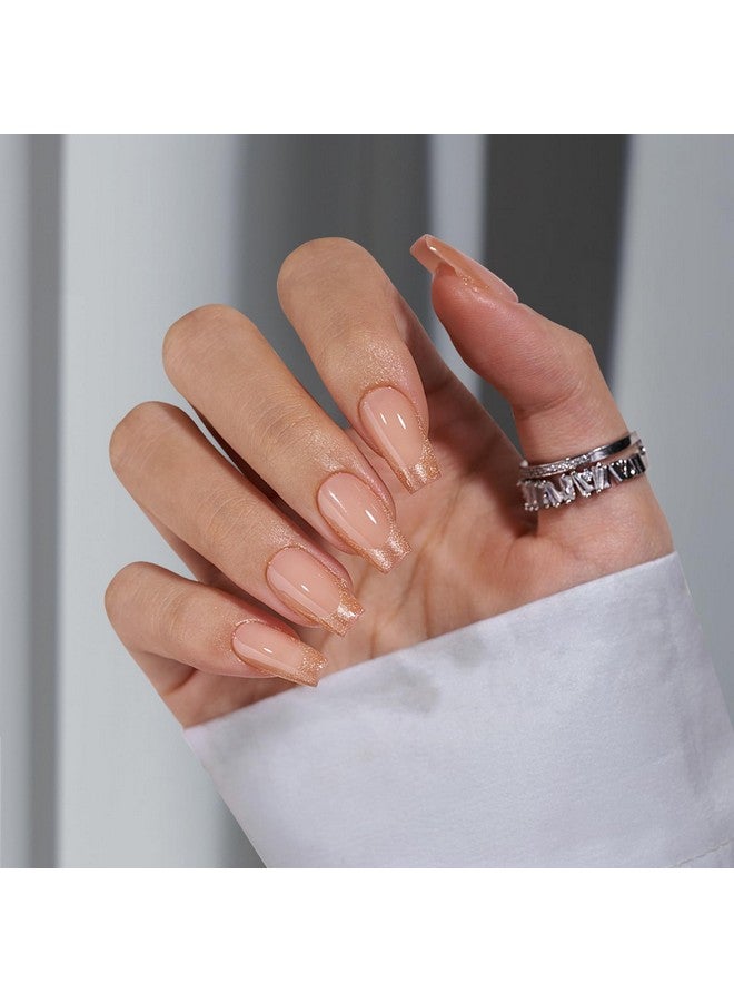 بي تي آرت بوكس أظافر صناعية من BTArtbox Coffin - أظافر صناعية قصيرة باللون الوردي الذهبي للنساء، أطراف أظافر على شكل عين القطة، أظافر صناعية لامعة مع غراء، أظافر لاصقة في 16 مقاسًا - مجموعة أظافر مكونة من 30 قطعة، غبار ذهبي - Image 3