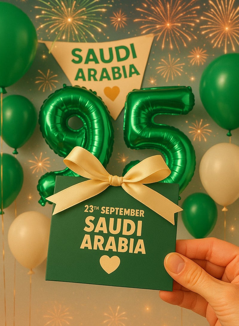 زينة اليوم الوطني 10 علبة كرتونية بلون اخضر مع شريط  من الحرير الذهبي لتوزيعات وهدايا اليوم الوطني - Image 2