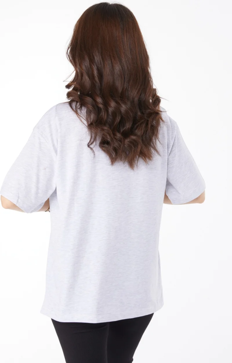 Tofisa Plain Crew Neck Women's Gray Printed T-Shirt - 25170