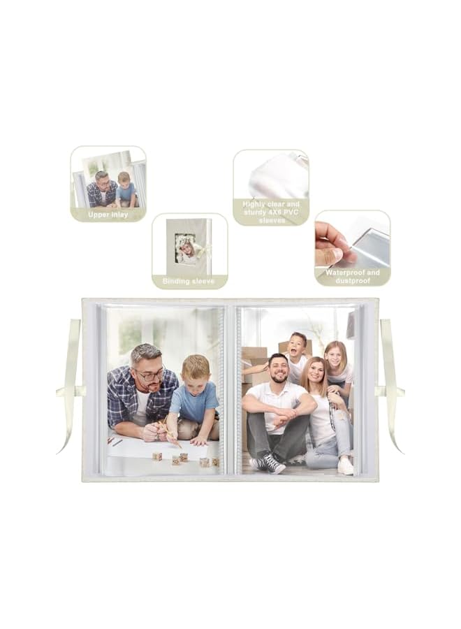 The Bros Linen Photo Album 4x6in, 100 Pockets, Top Loader Vertical Picture Album for Baby, Kids, Family, Wedding, Anniversary, Valentine's, Birthday, Durable Memories Storage (Beige) - Image 2