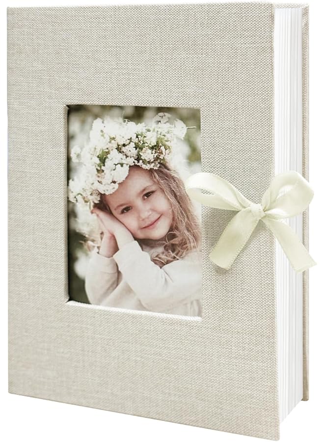 The Bros Linen Photo Album 4x6in, 100 Pockets, Top Loader Vertical Picture Album for Baby, Kids, Family, Wedding, Anniversary, Valentine's, Birthday, Durable Memories Storage (Beige) - Image 1