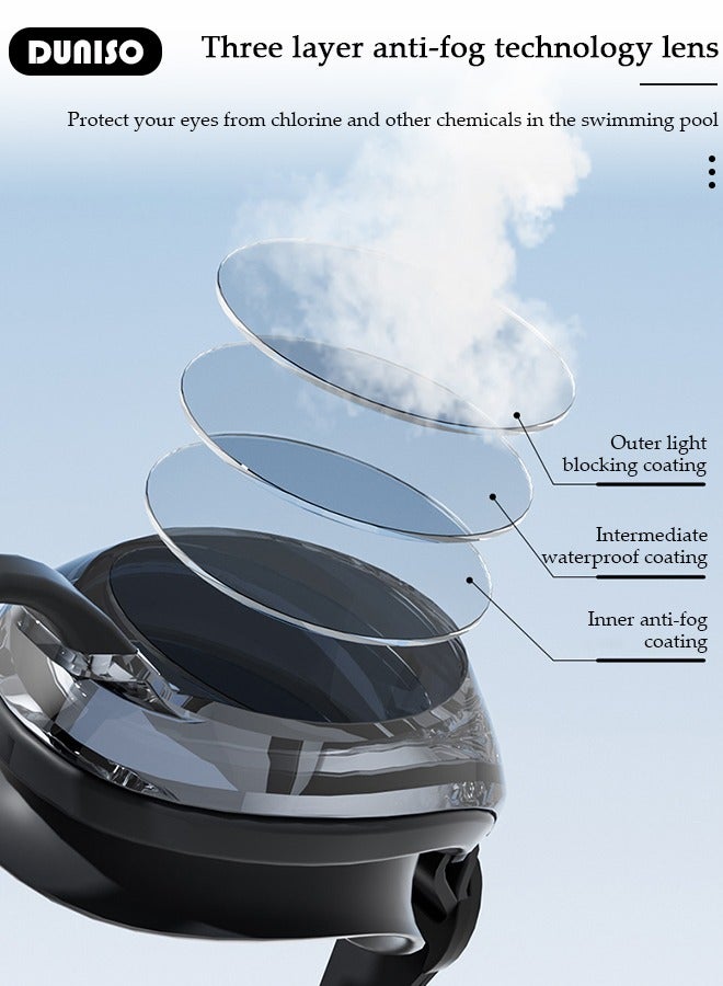 DUNISO نظارات سباحة، عدسات شفافة مقاومة للماء وضد الضباب، نظارات سباحة آمنة وخالية من التسرب مع حماية من الأشعة فوق البنفسجية، إطار سيليكون ناعم مع حزام قابل للتعديل للبالغين من الرجال والنساء - Image 2