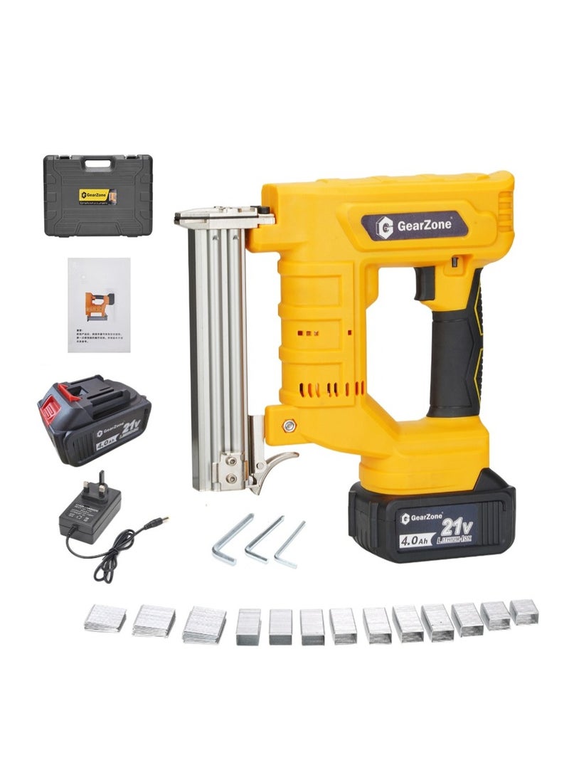 GearZone - GearZone 21v Cordless Staple Gun Brad Nailer with Fast Charger and 2pcs Lithium Battery 1000pcs Straight Nails and 1000pcs Code Nails Packed in Tool Case - Image 1