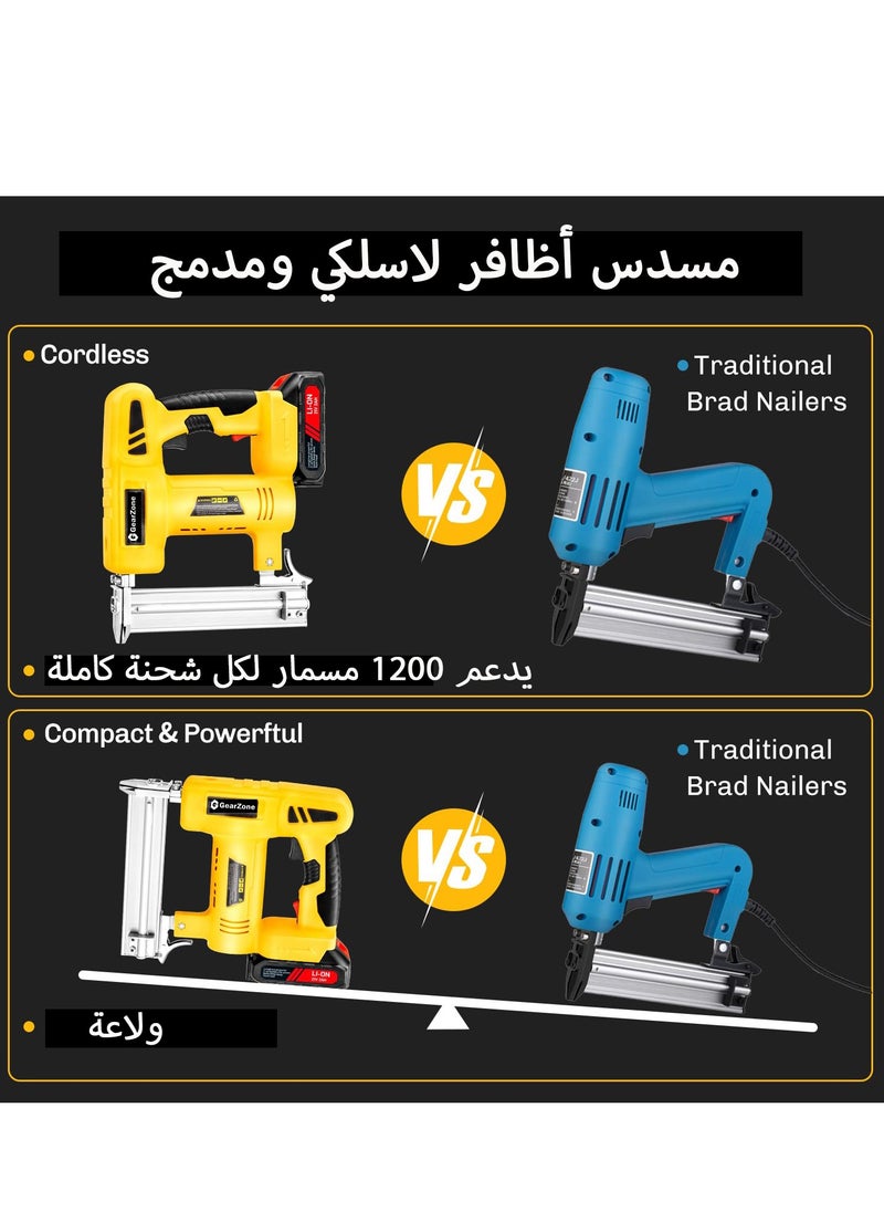 GearZone - GearZone 21v Cordless Staple Gun Brad Nailer with Fast Charger and 2pcs Lithium Battery 1000pcs Straight Nails and 1000pcs Code Nails Packed in Tool Case - Image 1
