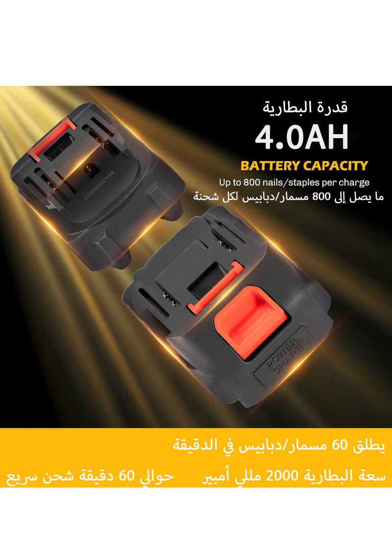 GearZone - GearZone 21v Cordless Staple Gun Brad Nailer with Fast Charger and 2pcs Lithium Battery 1000pcs Straight Nails and 1000pcs Code Nails Packed in Tool Case - Image 1