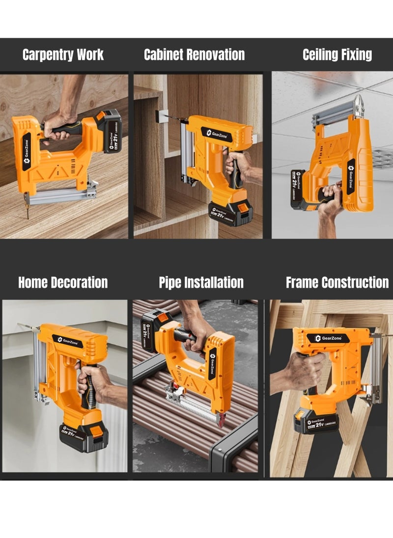 GearZone - GearZone 21v Cordless Staple Gun Brad Nailer with Fast Charger and 2pcs Lithium Battery 1000pcs Straight Nails and 1000pcs Code Nails Packed in Tool Case - Image 1