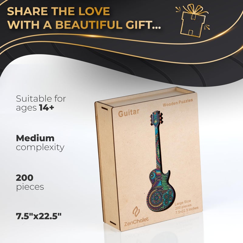 ZenChalet - Unique Guitar Puzzles for Adults 200- Giftable Wood Jigsaw Puzzles Adult - Distinctive Premium Cool Puzzle Gifts, Cool Puzzle Brain Teaser - Rompe Cabezas Adultos 200 - Image 4