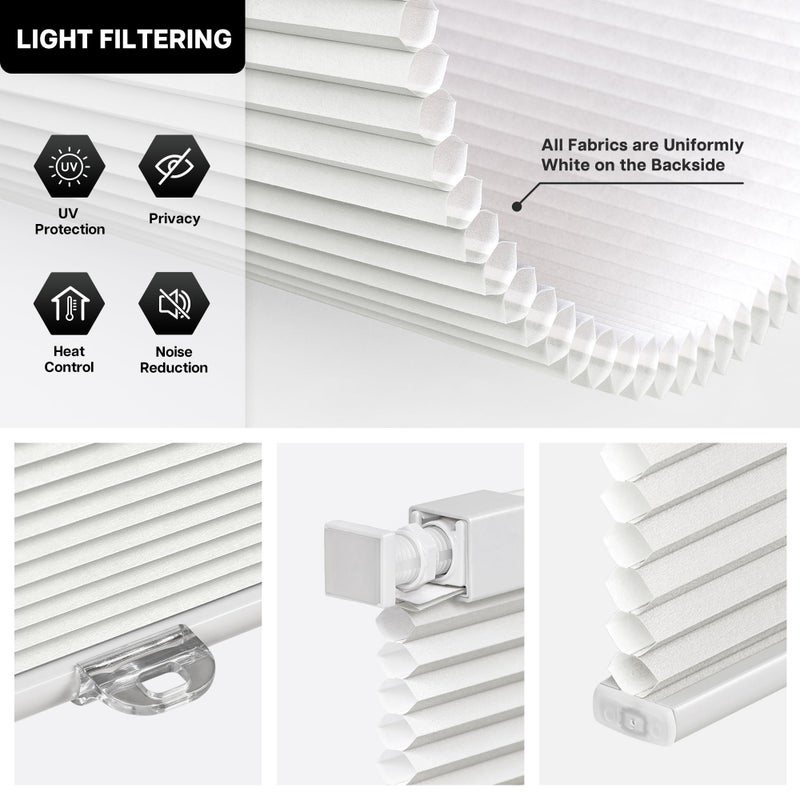 LazBlinds Cordless Cellular Shades, No Tools No Drill Light Filtering Honeycomb Shades Pleated Blinds for Windows, 35'' W x 48'' H, Light Grey - Image 3