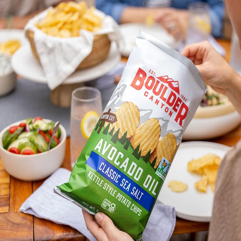 Boulder Canyon Avocado Oil Kettle Style Potato Chips Variety Pack - 18 Count, Gluten-Free, Non-GMO, Hickory Barbecue, Classic Sea Salt, Sea Salt & Cracked Pepper - Image 4