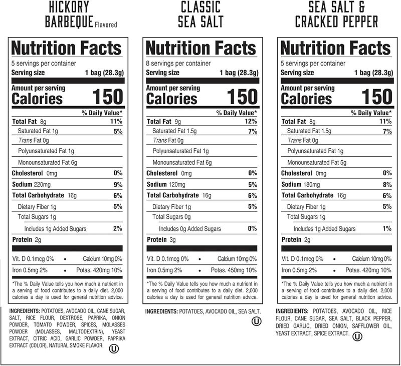 Boulder Canyon Avocado Oil Kettle Style Potato Chips Variety Pack - 18 Count, Gluten-Free, Non-GMO, Hickory Barbecue, Classic Sea Salt, Sea Salt & Cracked Pepper - Image 2
