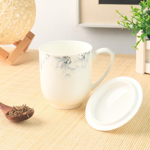 SILINE Fine Bone China Tea Cup with Lid 12 Oz,Jingdezhen White Porcelain Mug for Office Home (Blue and White) - Image 5