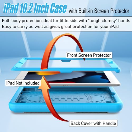 LTROP Kids Case for iPad 9th / 8th / 7th Generation 10.2-inch (2021/2020/ 2019), Shockproof iPad 10.2” Case with Built-in Screen Protector, Blue - Image 2