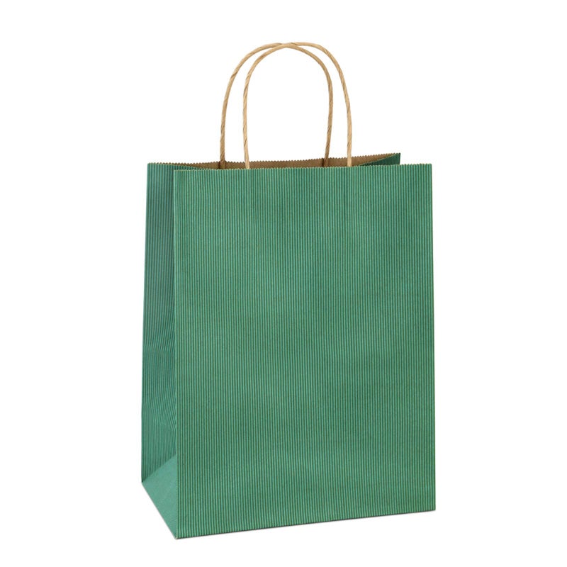 BagDream 25Pcs Gift Bags 8x4.25x10.5 Kraft Paper for Gifts, Shopping Retail Merchandise Grocery Sacks, Green Stripes Paper Bags with Handles Bulk Medium - Image 1