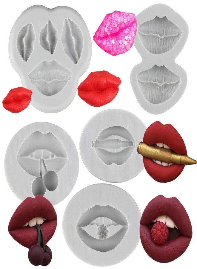 MINFEIDMS Lips Fondant Molds Sexy Lips Kiss Collection Candy Silicone Molds For Valentine's Day Cake Decorating Cupcake Topper Candy Chocolate Gum Paste Polymer Clay Set Of 5 - Image 1