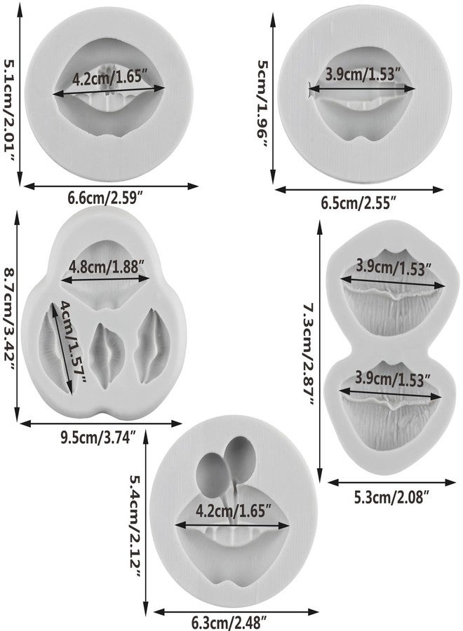 MINFEIDMS Lips Fondant Molds Sexy Lips Kiss Collection Candy Silicone Molds For Valentine's Day Cake Decorating Cupcake Topper Candy Chocolate Gum Paste Polymer Clay Set Of 5 - Image 2