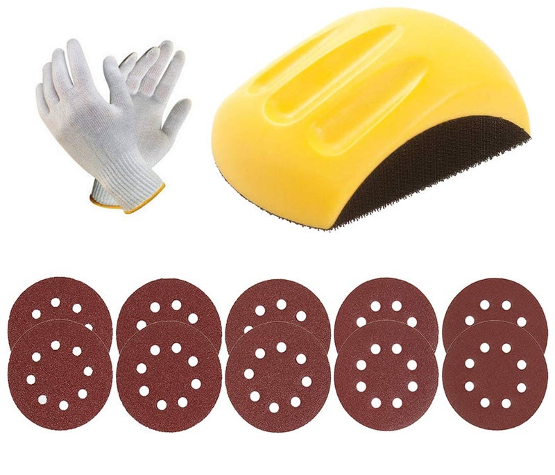 Digital Craft Digital Craft Handing Disc Holder Sandpaper Backing Polishing Pad Hand Grinding Block Hand Sanding Block 150mm 10Pc Holes Sandpaper Sanding Disc Sanding Paper with Hand Gloves  - Image 1