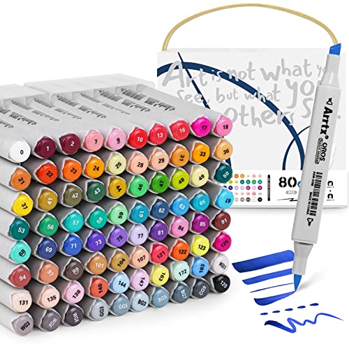 Arrtx Alcohol Markers OROS 80 Colors,Brush and Chisel Tip,Art Alcohol Markers Set for Artists Adult Coloring Sketch Illustration - Image 1