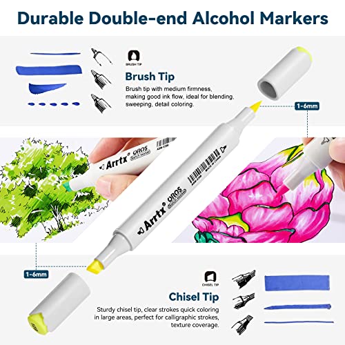 Arrtx Alcohol Markers OROS 80 Colors,Brush and Chisel Tip,Art Alcohol Markers Set for Artists Adult Coloring Sketch Illustration - Image 3