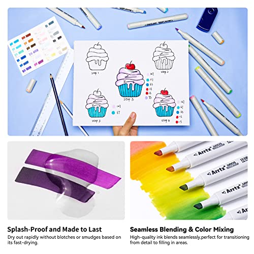 Arrtx Alcohol Markers OROS 80 Colors,Brush and Chisel Tip,Art Alcohol Markers Set for Artists Adult Coloring Sketch Illustration - Image 2
