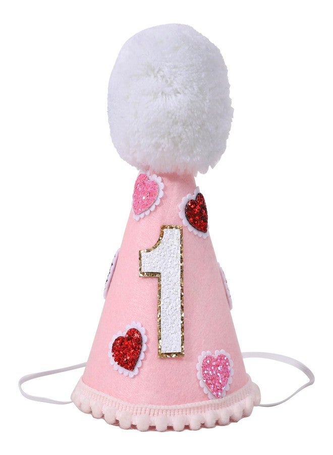 YOUAME Pink Heart Party Hat - Girls 1st Birthday Party Decorations,Pink Heart First Birthday Cone Hat,1st Party Decor,One Birthday Crown Outfit - Image 1