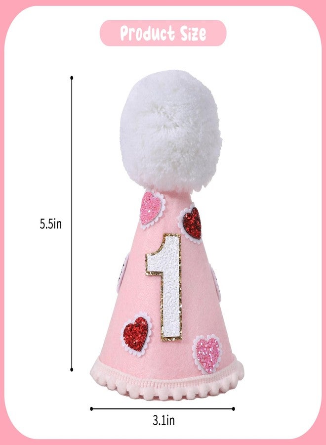YOUAME Pink Heart Party Hat - Girls 1st Birthday Party Decorations,Pink Heart First Birthday Cone Hat,1st Party Decor,One Birthday Crown Outfit - Image 2