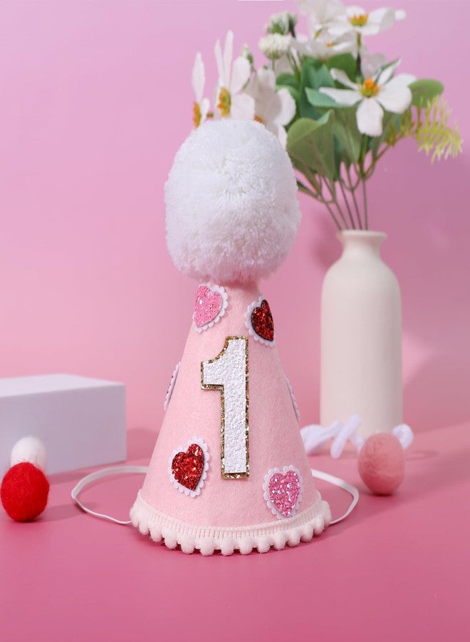YOUAME Pink Heart Party Hat - Girls 1st Birthday Party Decorations,Pink Heart First Birthday Cone Hat,1st Party Decor,One Birthday Crown Outfit - Image 5