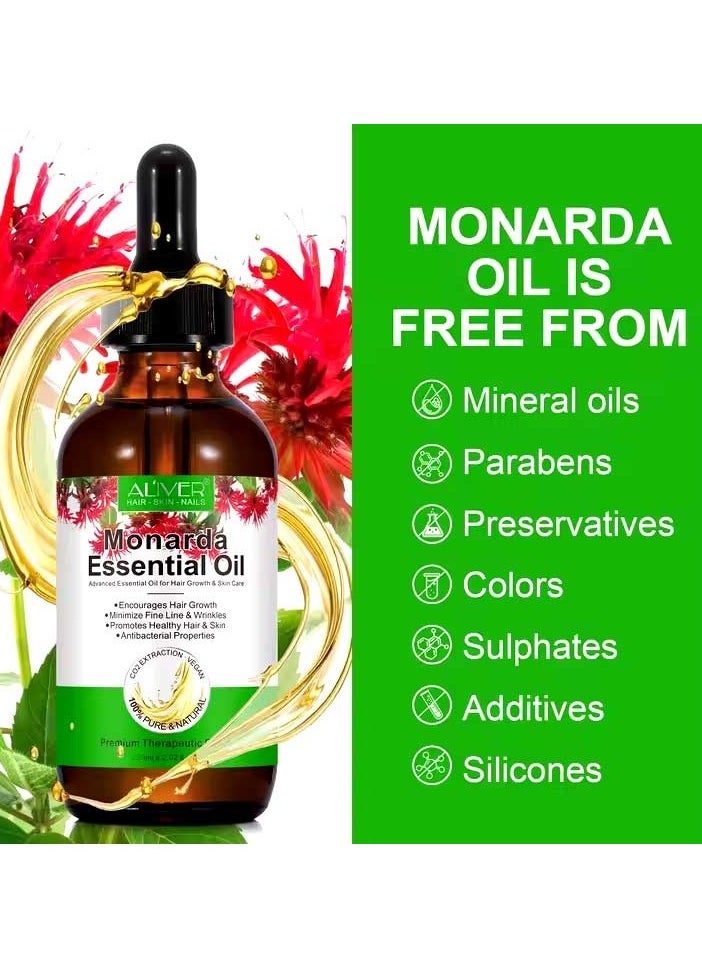 ALIVER - Monarda Essential Oil for Hair Growth 100% Pure Natural Co2 Extraction Monarda Essential Oil for Hair and Skin Reduce Fine Lines and Wrinkles Promotes Hair Eyelash Eyebrow Growth and Antibacterial Hair Oil 30ml - Image 1