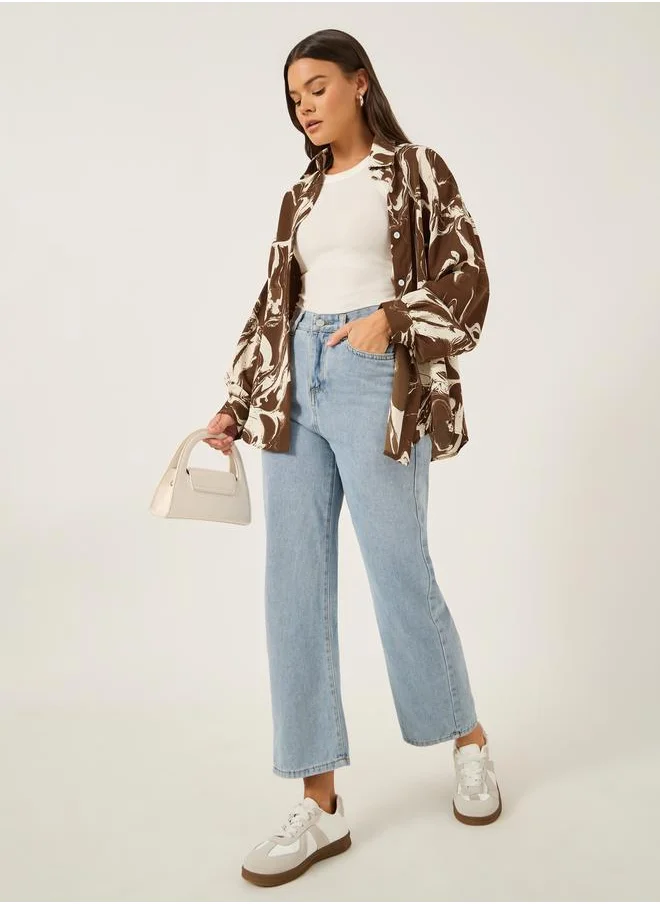 ستايلي Styli Printed Spread Collar Regular Fit Shirt
