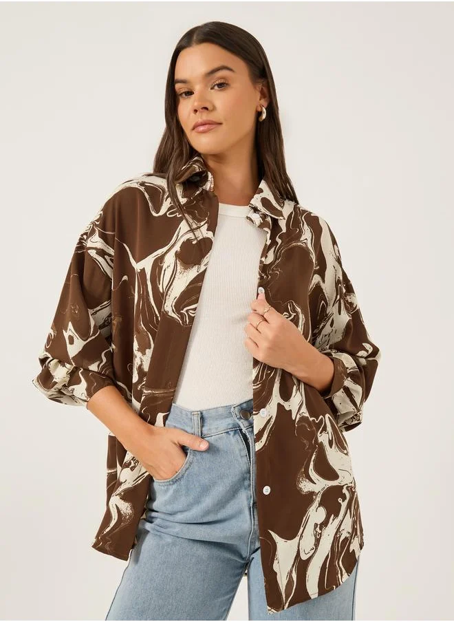 ستايلي Styli Printed Spread Collar Regular Fit Shirt