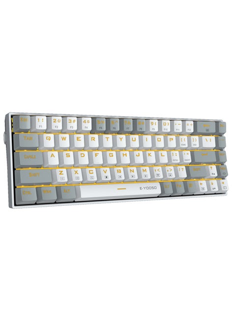 Z-686 65% Gaming Keyboard,Hot Swappable Blue Switch, 68 Keys Mini Wired Mechanical Keyboard with Yellow Backlit, Separate Arrow Keys for Office Gaming - White Grey