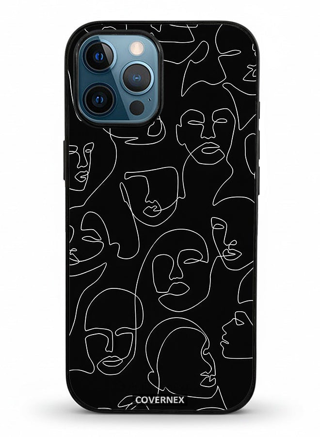 Covernex Apple iPhone 12 Pro Max Protective Case Cover Printed Featuring Abstract One Line Faces Art - Image 2