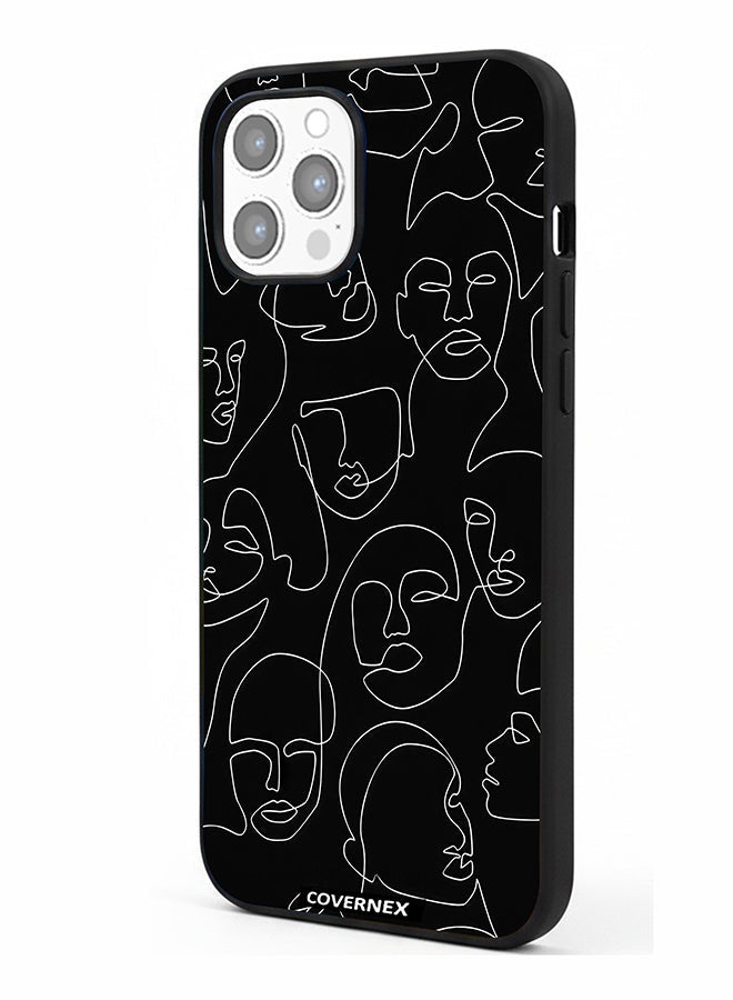 Covernex Apple iPhone 12 Pro Max Protective Case Cover Printed Featuring Abstract One Line Faces Art - Image 1