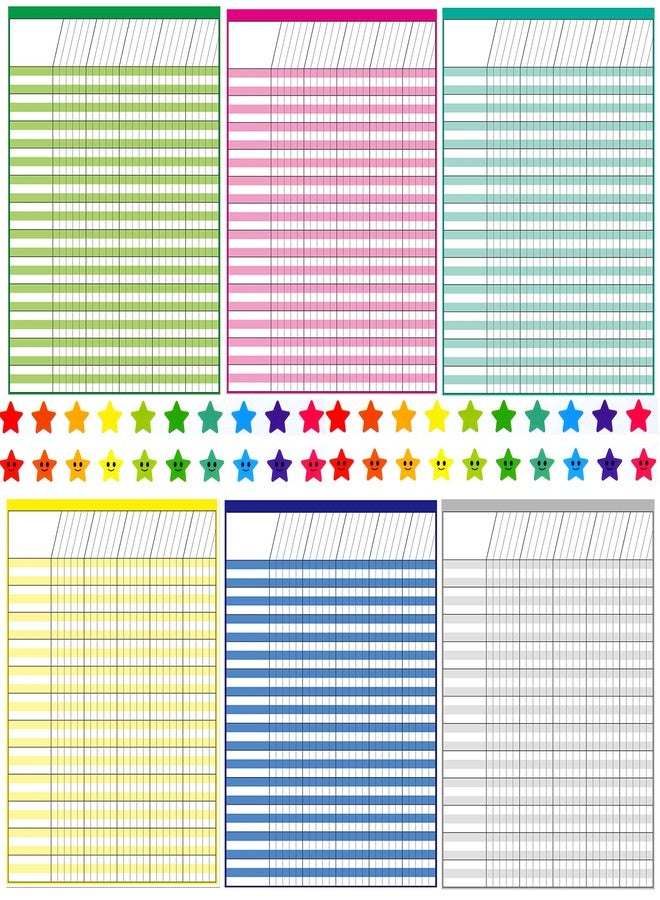 Youngever 6 Pack Multi-Color Laminated Dry Erase Incentive Chart with 120 Reward Star Stickers for Chore Responsibility, School Attendance, Homework Progress Tracking Chart (17 Inch x 22 Inch) - Image 2