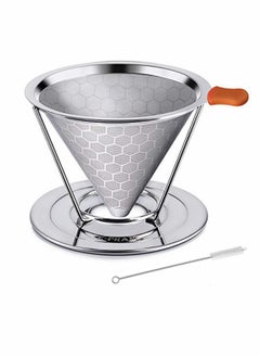 Cozy Pour Over Coffee Filter, Honeycomb Design Stainless Steel Cone Coffee Dripper, Paperless & Reusable, Permanent Pour Over Coffee Maker with Separate Stand for 1-4 Cups