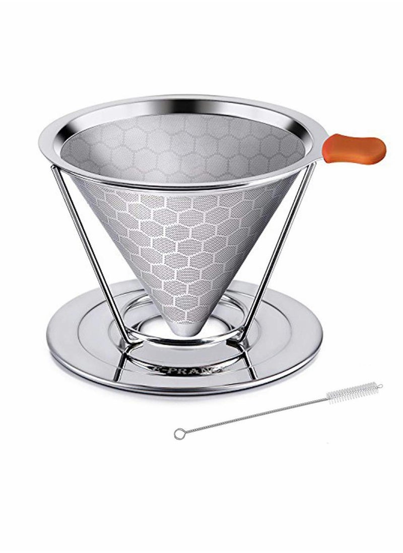 Generic - Cozy Pour Over Coffee Filter, Honeycomb Design Stainless Steel Cone Coffee Dripper, Paperless & Reusable, Permanent Pour Over Coffee Maker with Separate Stand for 1-4 Cups - Image 1