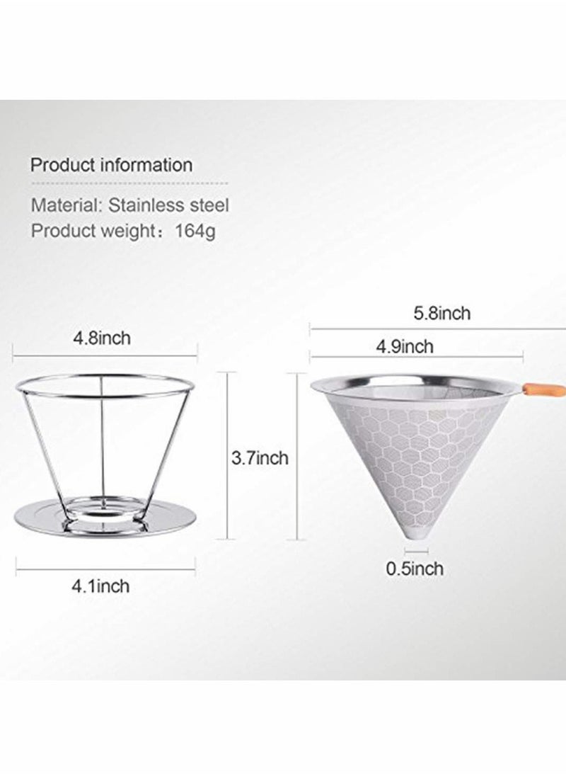 Generic - Cozy Pour Over Coffee Filter, Honeycomb Design Stainless Steel Cone Coffee Dripper, Paperless & Reusable, Permanent Pour Over Coffee Maker with Separate Stand for 1-4 Cups - Image 1