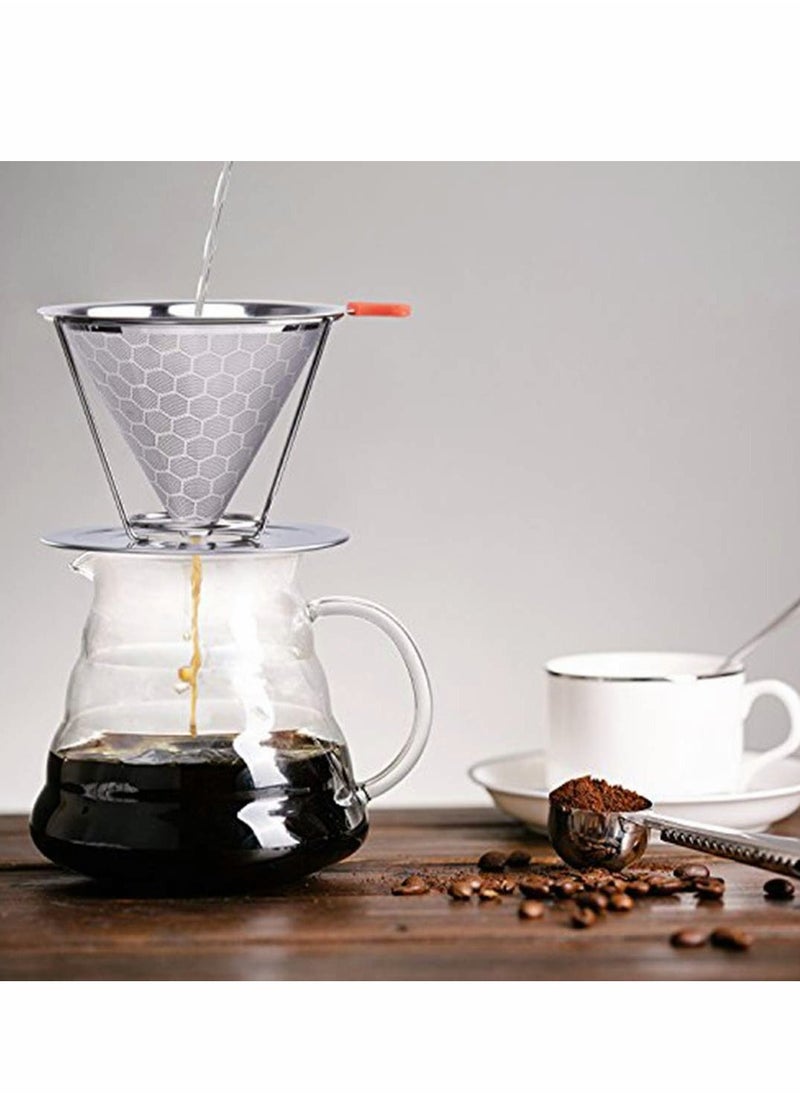 Generic - Cozy Pour Over Coffee Filter, Honeycomb Design Stainless Steel Cone Coffee Dripper, Paperless & Reusable, Permanent Pour Over Coffee Maker with Separate Stand for 1-4 Cups - Image 1