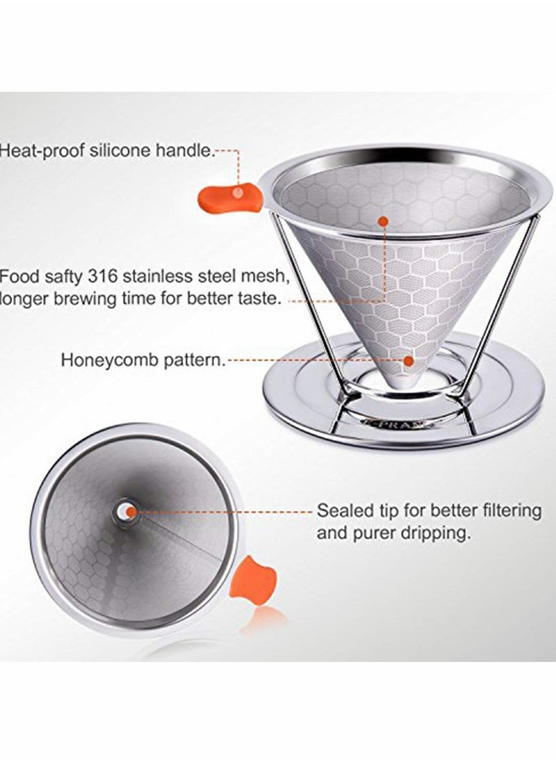 Generic - Cozy Pour Over Coffee Filter, Honeycomb Design Stainless Steel Cone Coffee Dripper, Paperless & Reusable, Permanent Pour Over Coffee Maker with Separate Stand for 1-4 Cups - Image 1