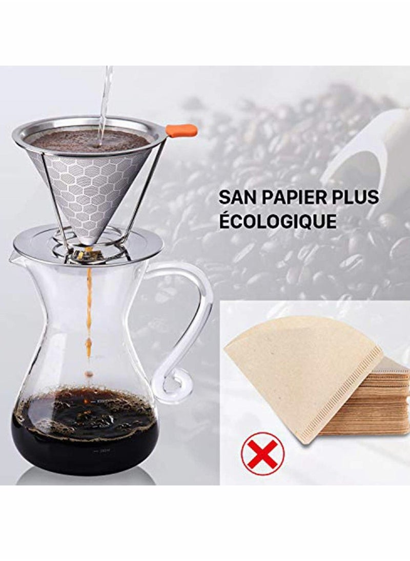 Generic - Cozy Pour Over Coffee Filter, Honeycomb Design Stainless Steel Cone Coffee Dripper, Paperless & Reusable, Permanent Pour Over Coffee Maker with Separate Stand for 1-4 Cups - Image 1