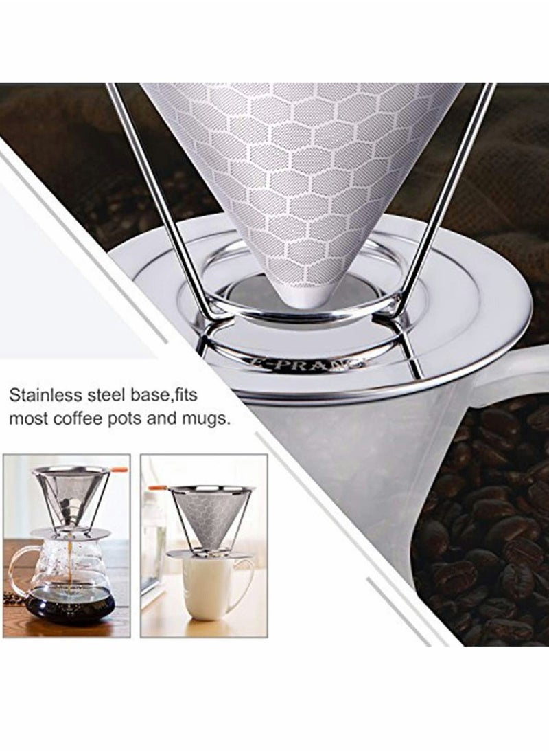 Generic - Cozy Pour Over Coffee Filter, Honeycomb Design Stainless Steel Cone Coffee Dripper, Paperless & Reusable, Permanent Pour Over Coffee Maker with Separate Stand for 1-4 Cups - Image 1