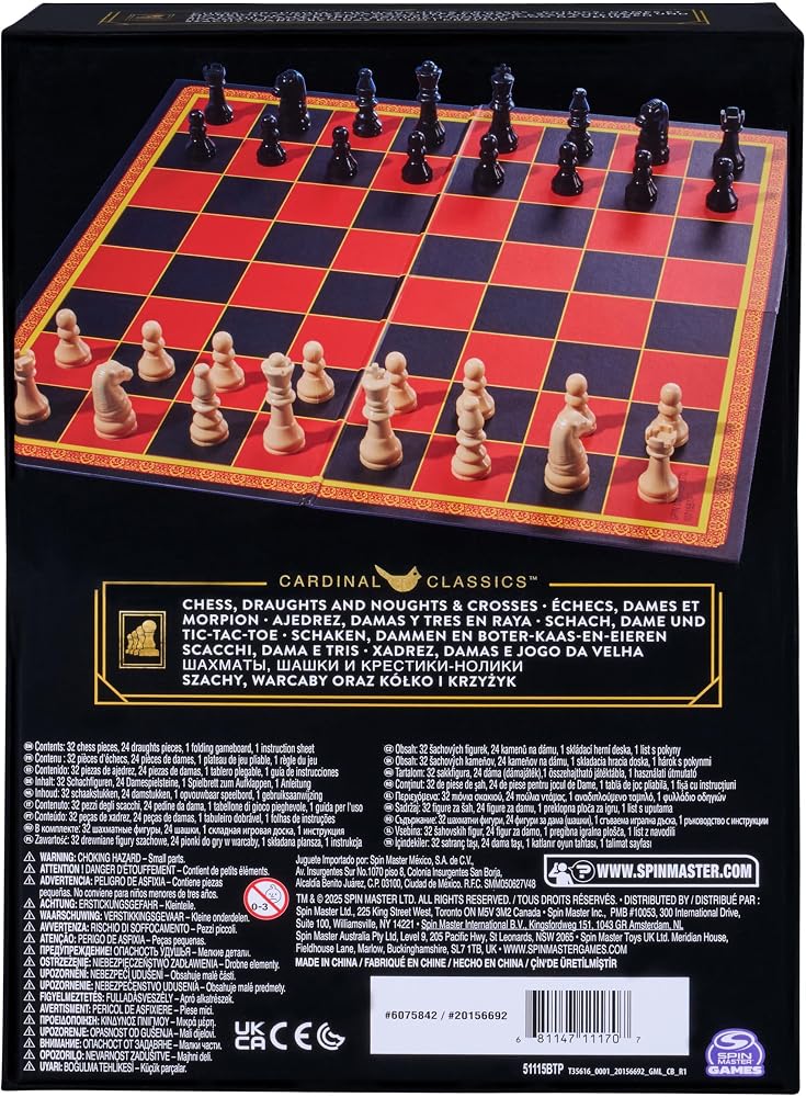 Spin Master Games Cardinal Classics 3-in-1 Chess, Checkers & Tic Tac Toe Board Game Set, Family Strategy Games for Kids & Adults Ages 6+ - Image 5