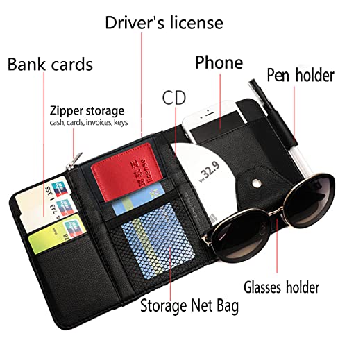 Aturmon 2 Packs Car Sun Visor Pocket Organizer for Car Truck, Car Visor Storage Pouch with Big Zipper Pocket, Card Sleeve Pocket Organizer, Drving License, Insurance, Sunglasses, Pen, Key, Phone, Lipstick - Image 3
