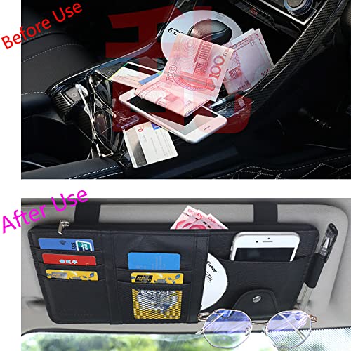 Aturmon 2 Packs Car Sun Visor Pocket Organizer for Car Truck, Car Visor Storage Pouch with Big Zipper Pocket, Card Sleeve Pocket Organizer, Drving License, Insurance, Sunglasses, Pen, Key, Phone, Lipstick - Image 2