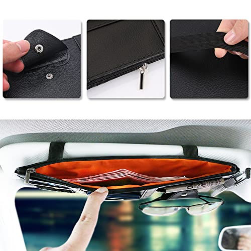 Aturmon 2 Packs Car Sun Visor Pocket Organizer for Car Truck, Car Visor Storage Pouch with Big Zipper Pocket, Card Sleeve Pocket Organizer, Drving License, Insurance, Sunglasses, Pen, Key, Phone, Lipstick - Image 5