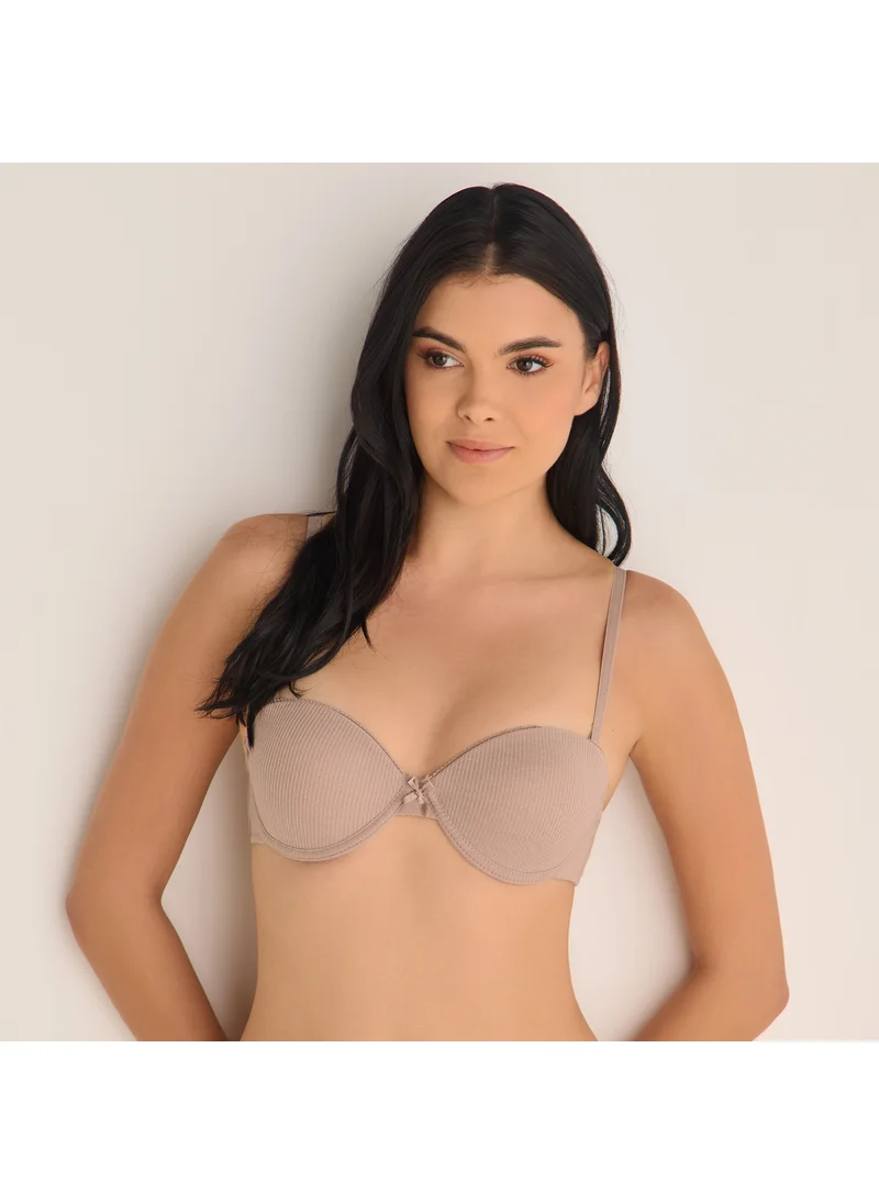 FAV Ribbed Balconette Bra with Hook and Eye Closure